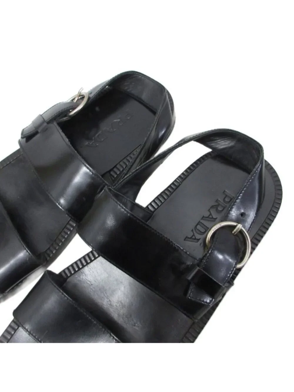 Prada Sandals Double Strap Leather 9 Black